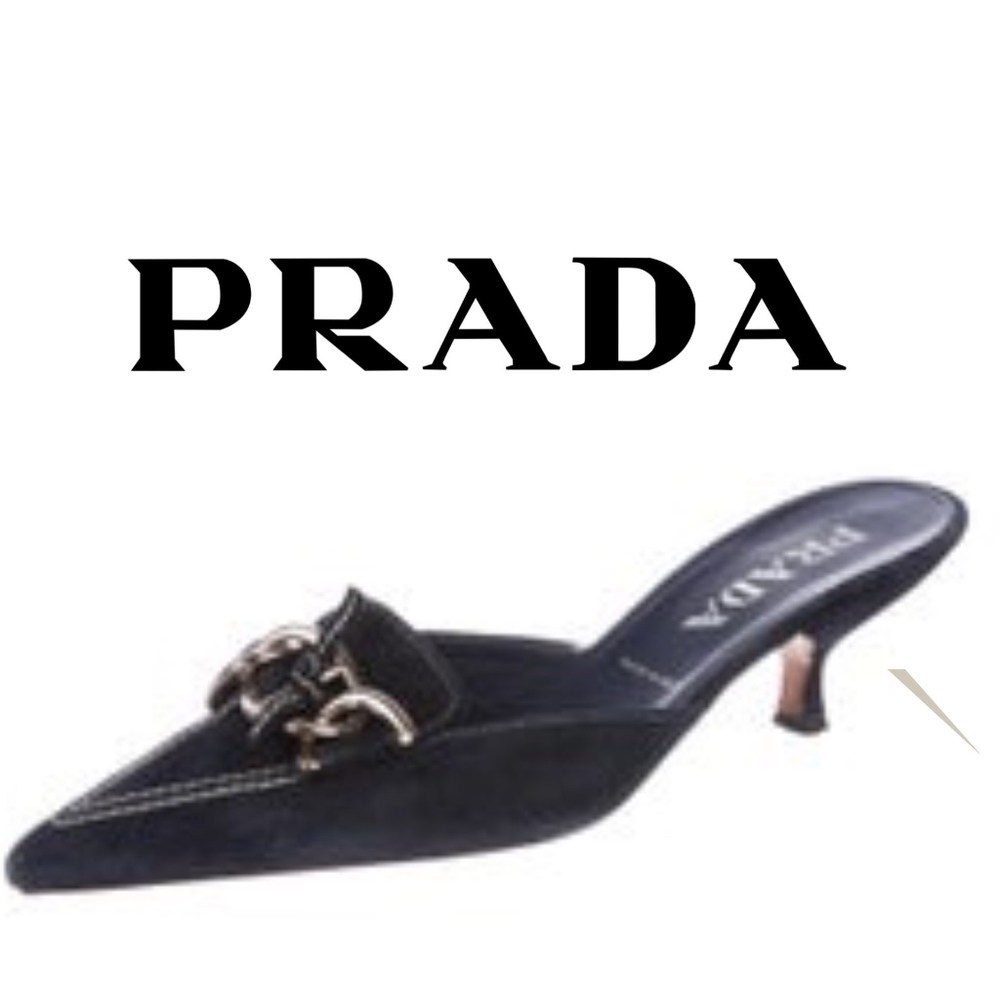 Prada Blue Suede Pointed-Toe Mules –Size 37 or 6.5